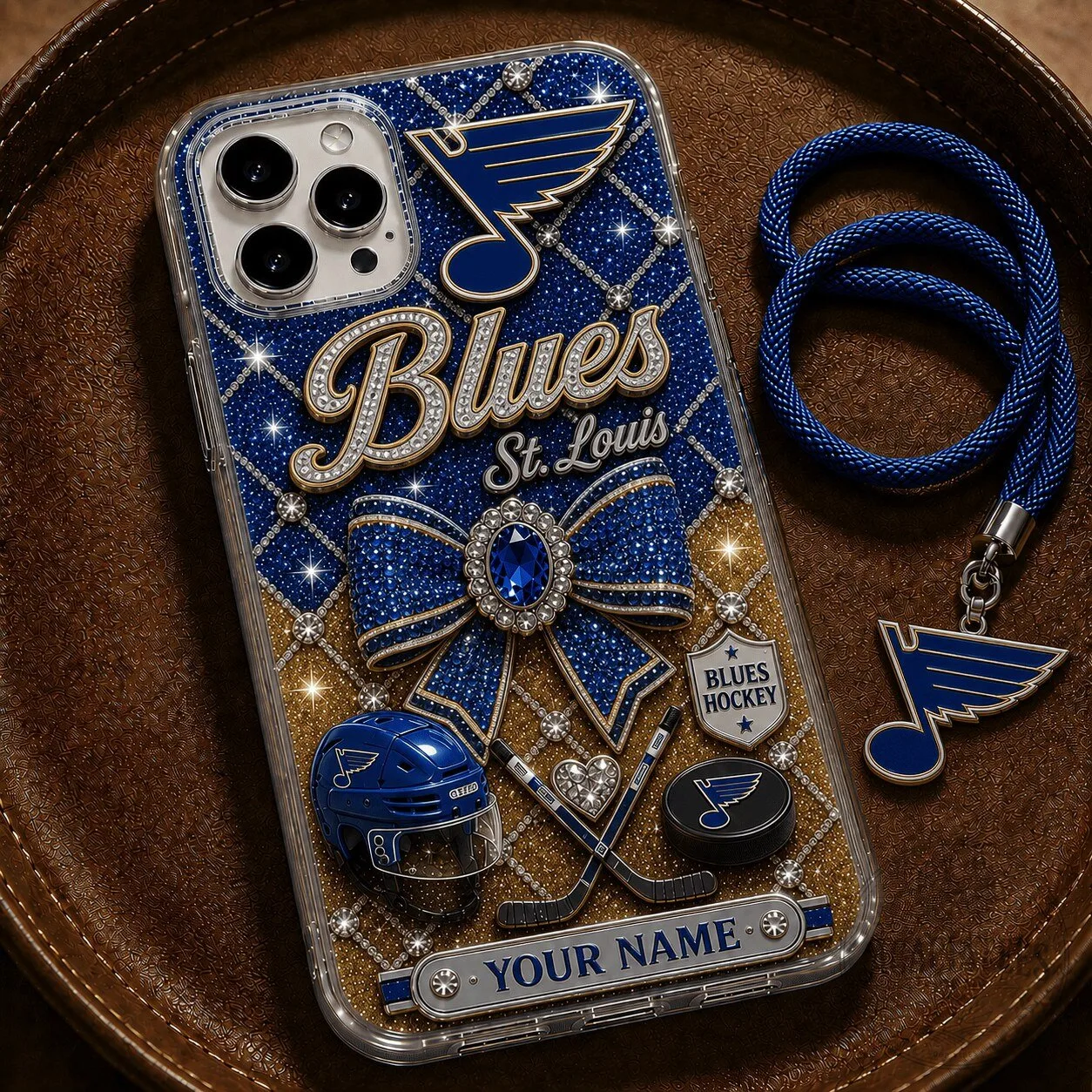 St. Louis Blues NHL Hockey Team Personalized Glitter Phone Case with Lanyard