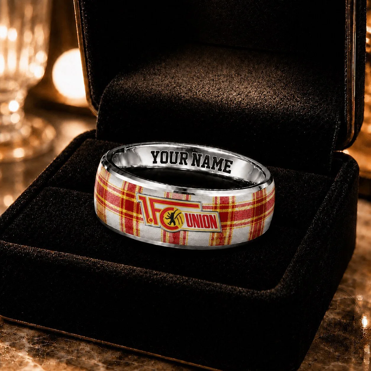 FC Union Berlin Bundesliga Plaid Pattern Custom Name Ring