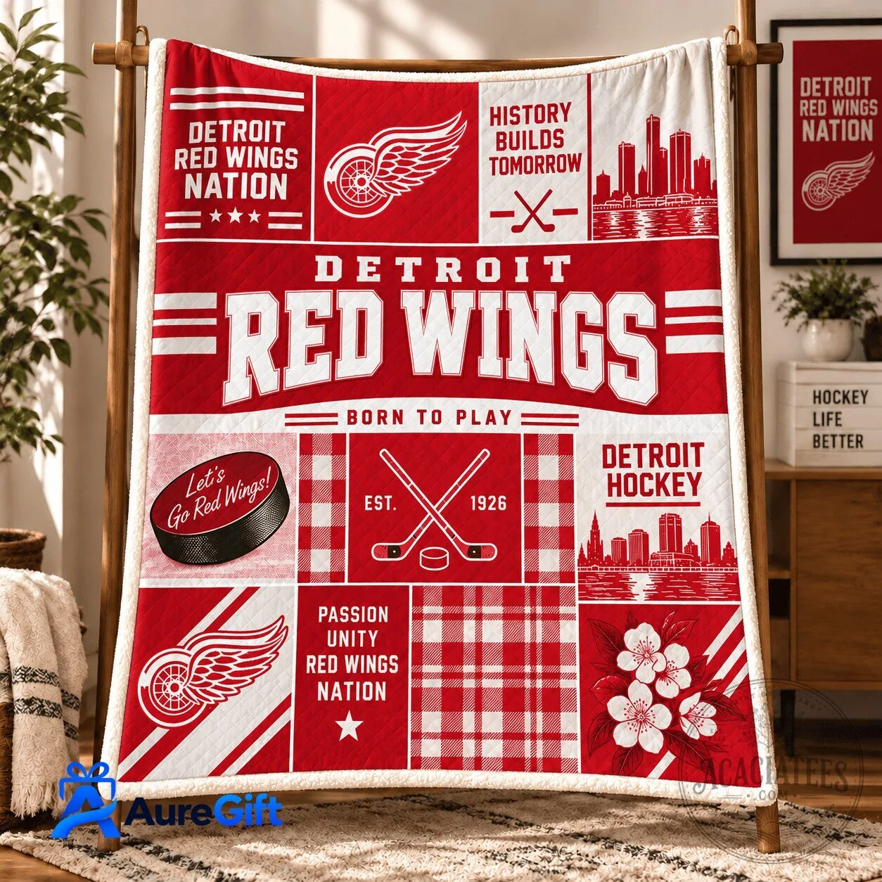 Detroit Red Wings Hockey Team Fan Quilted Fleece Blanket