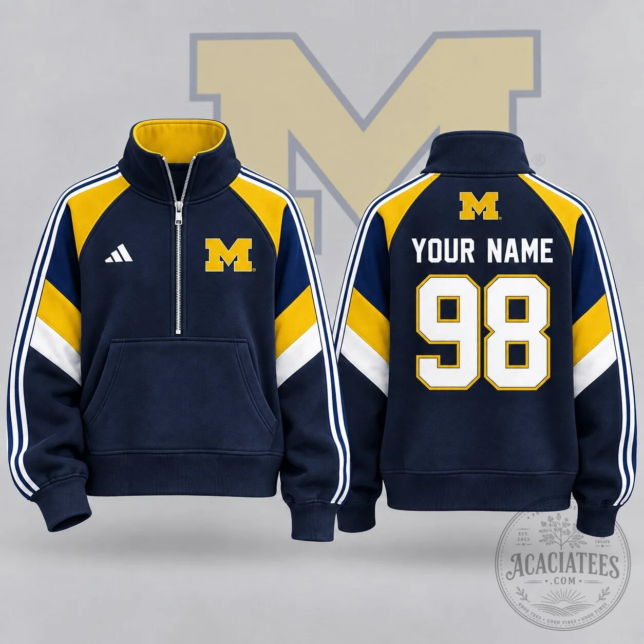 Michigan Wolverines NCAA Personalized Quarter Zip Pullover Sweatshirt