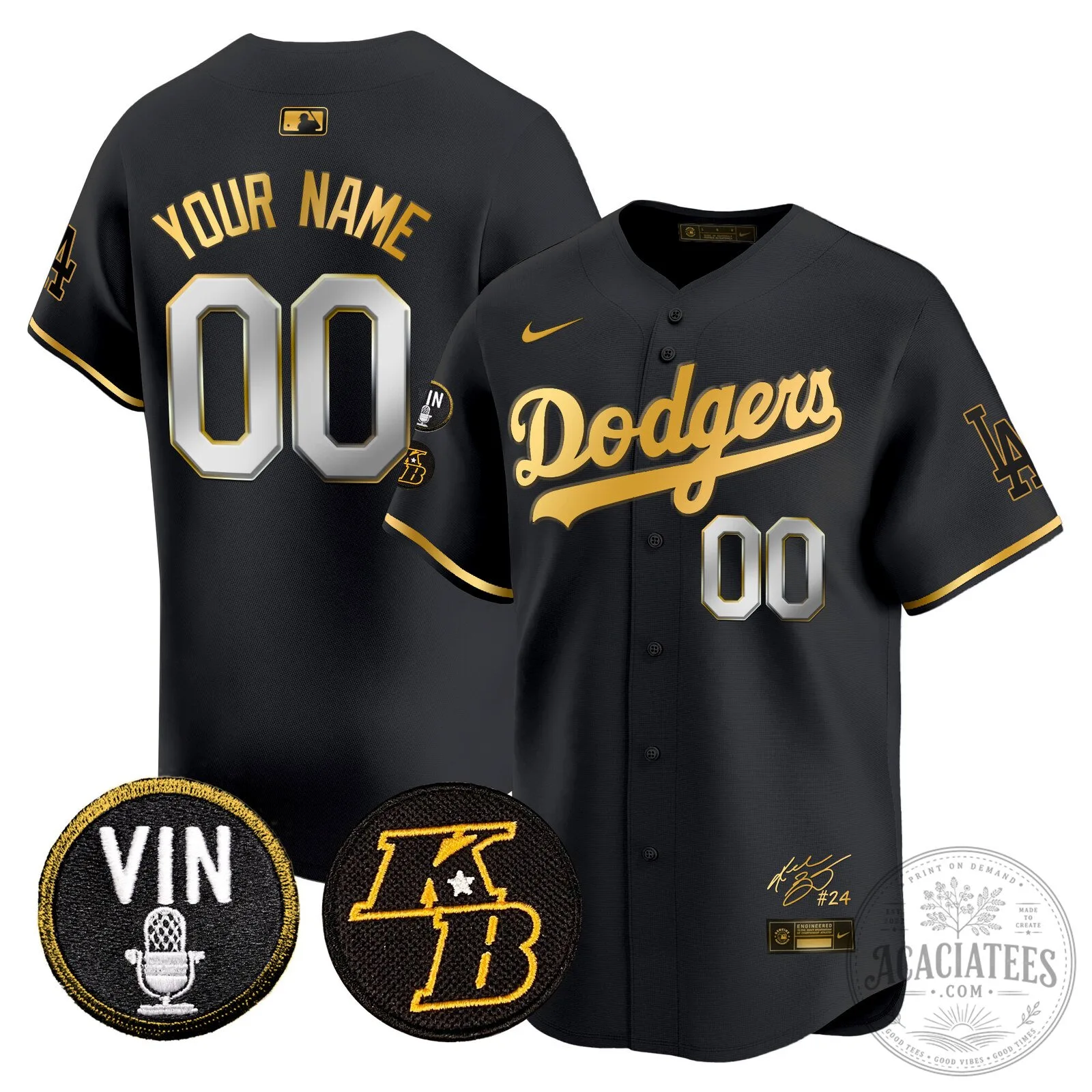 Los Angeles Dodgers Kobe Bryant Black Baseball Jersey with Vin Scully Patch