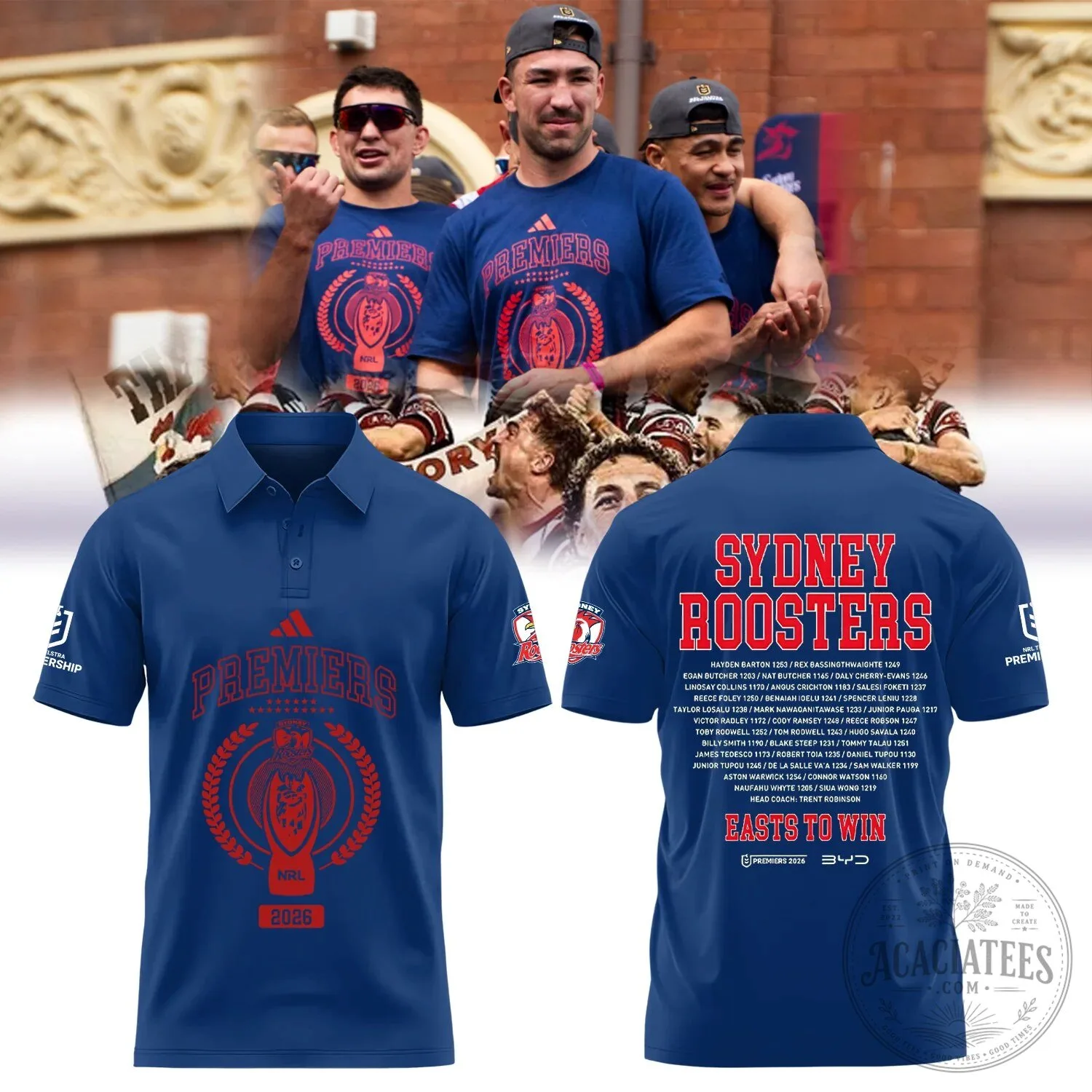 Commemorative Polo Shirt for the 2026 Premiers of Sydney Roosters National Rugby League