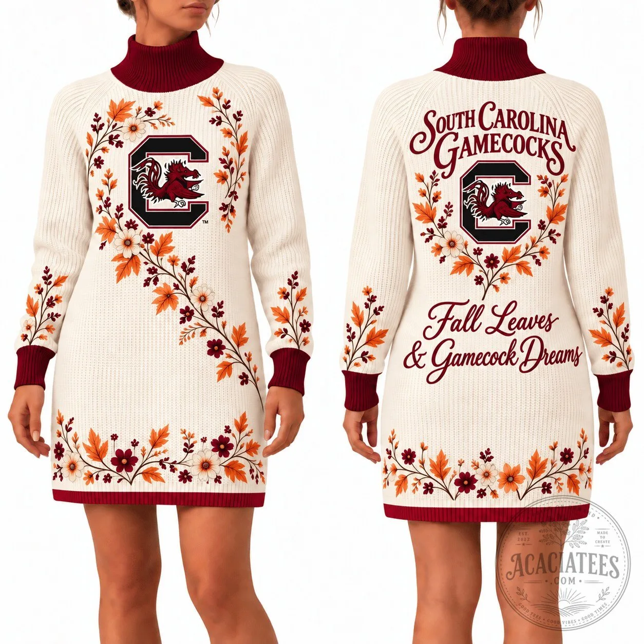 South Carolina Gamecocks Fall Leaves and Gamecock Dreams Sweater Dress