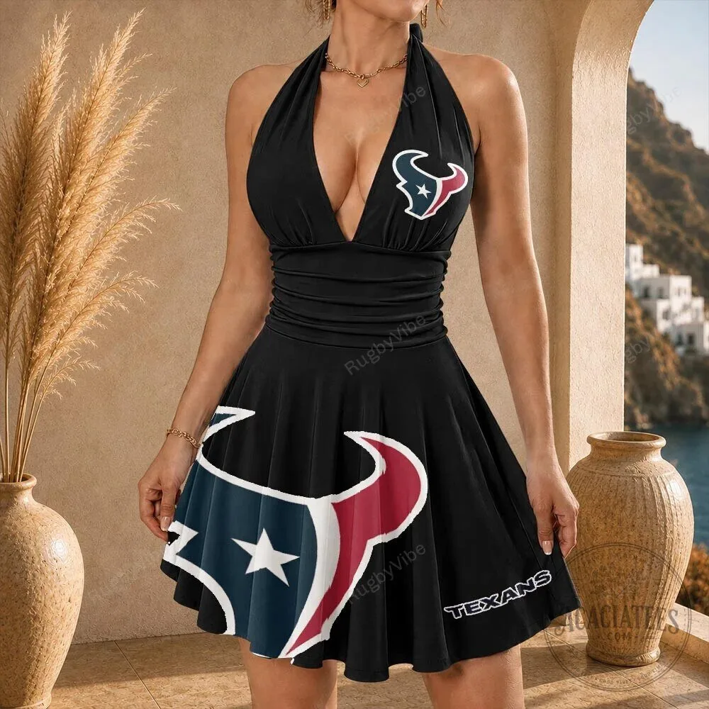 Houston Texans NFL Football Team Halter Neck Black Summer Dress