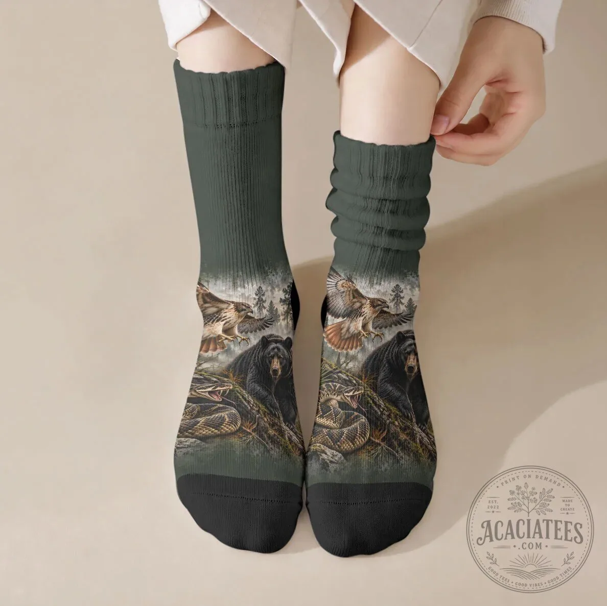 Chahta Yakni Tribe Land Of The Free Native American Wildlife Nature Landscape Crew Socks