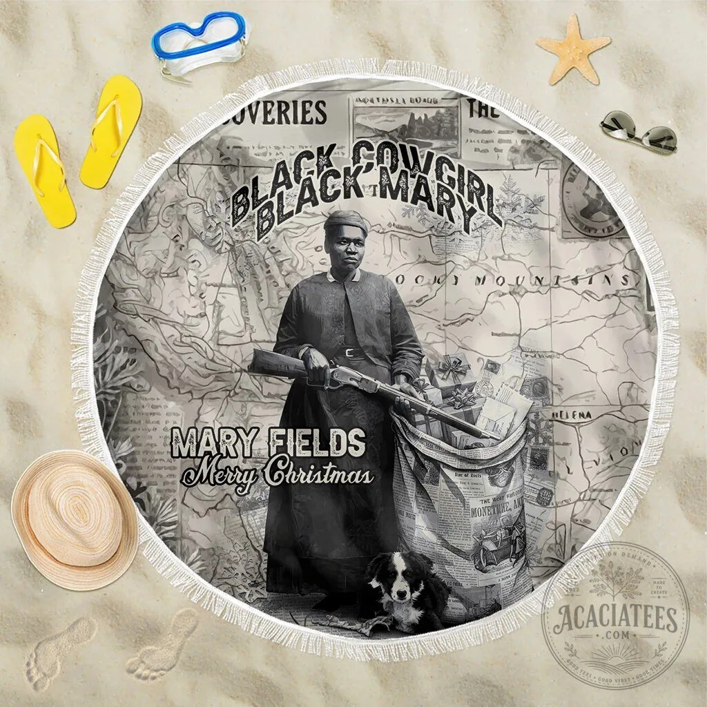 Mary Fields Black Cowgirl Vintage Western Map Round Beach Blanket