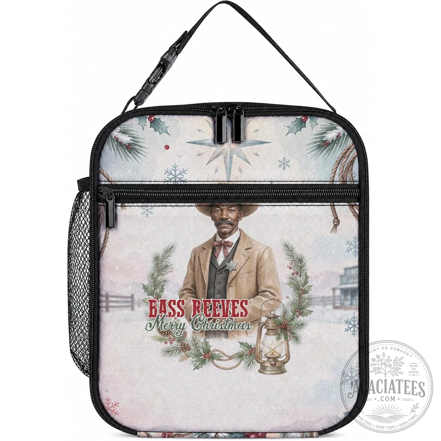 Bass Reeves Merry Christmas Old West Deputy Lawman Pine Branch Winter Holiday Lunch Bag