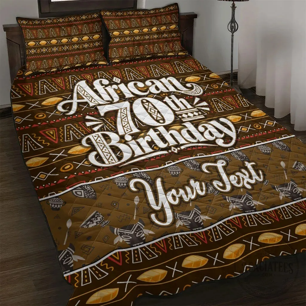 Personalized African 70th Birthday Mudcloth Heritage Art Quilted Bedding Set