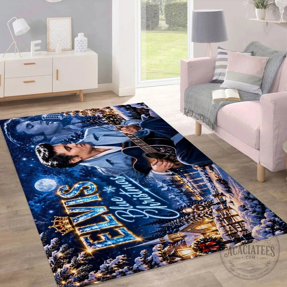 Elvis Presley Blue Christmas Winter Wonderland Rectangular Rug