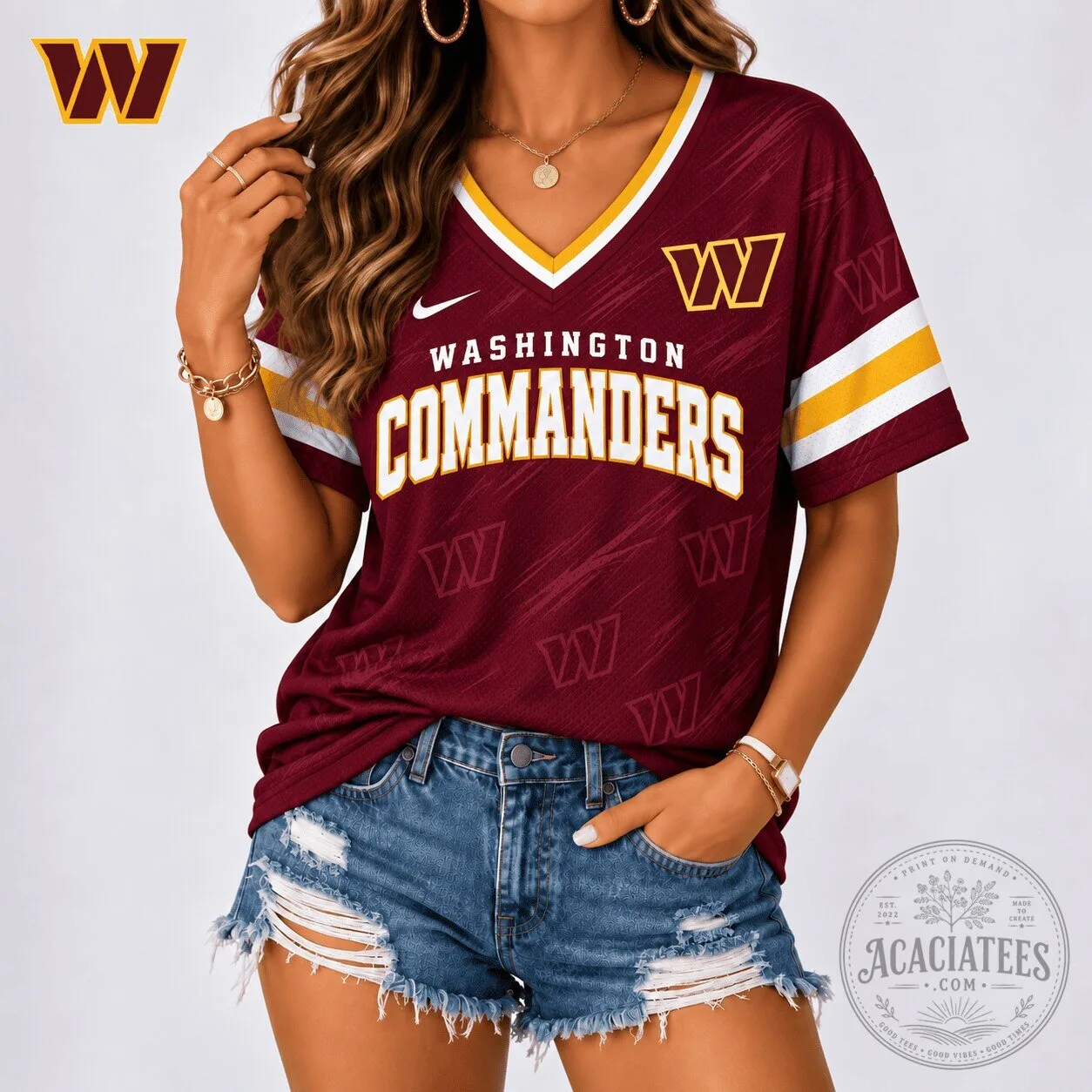 Washington Commanders NFL Team Spirit V-Neck Shirt for Women