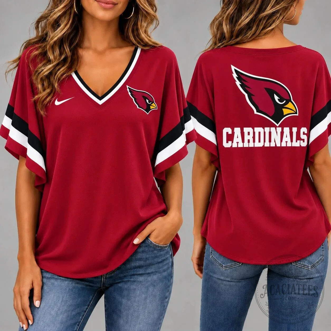 Arizona Cardinals NFL Football Team Logo Women's V-Neck Short Sleeve T-Shirt