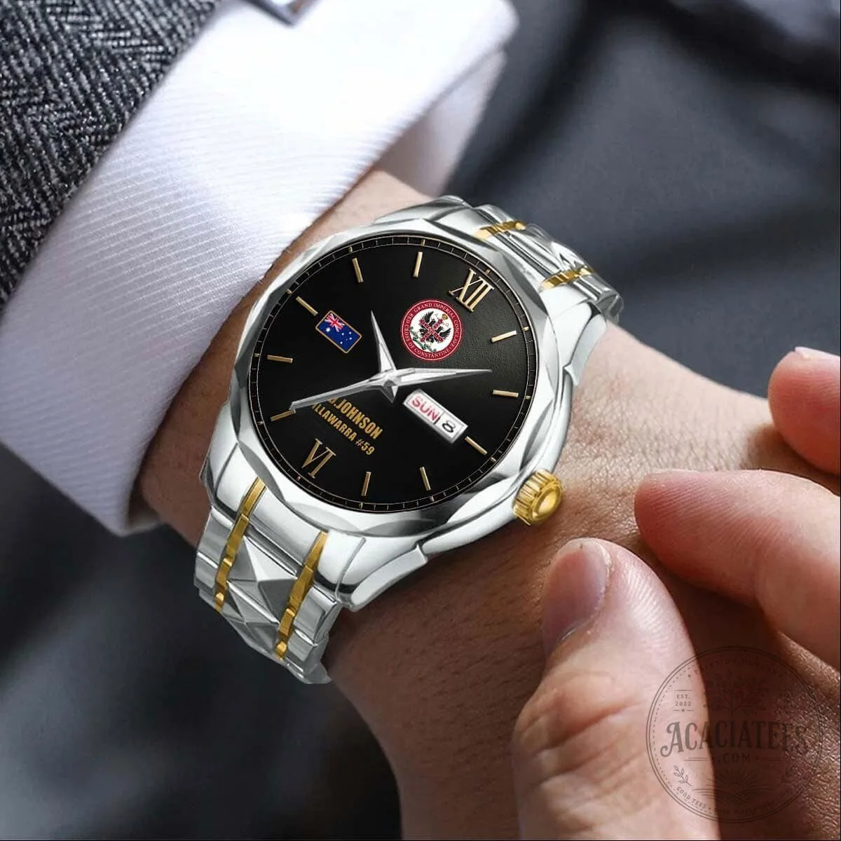 Custom Australian Freemasonry Stainless Steel Watch with Lodge Number 10 Custom Australian Freemasonry Stainless Steel Watch with Lodge Number