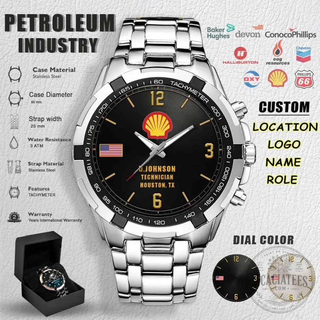 Petroleum Industry Custom Logo Stainless Steel Tachymeter Watch