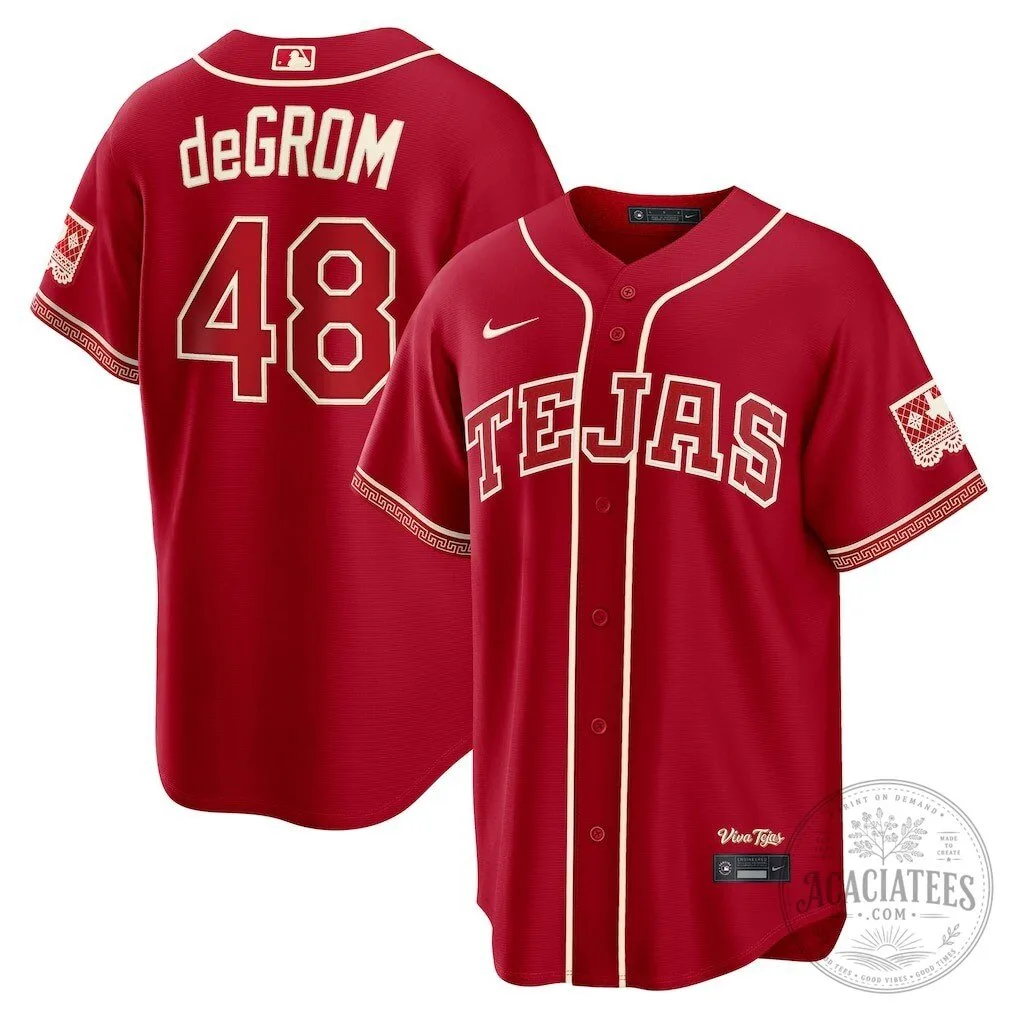 Texas Rangers Jacob deGrom City Connect Red Baseball Jersey