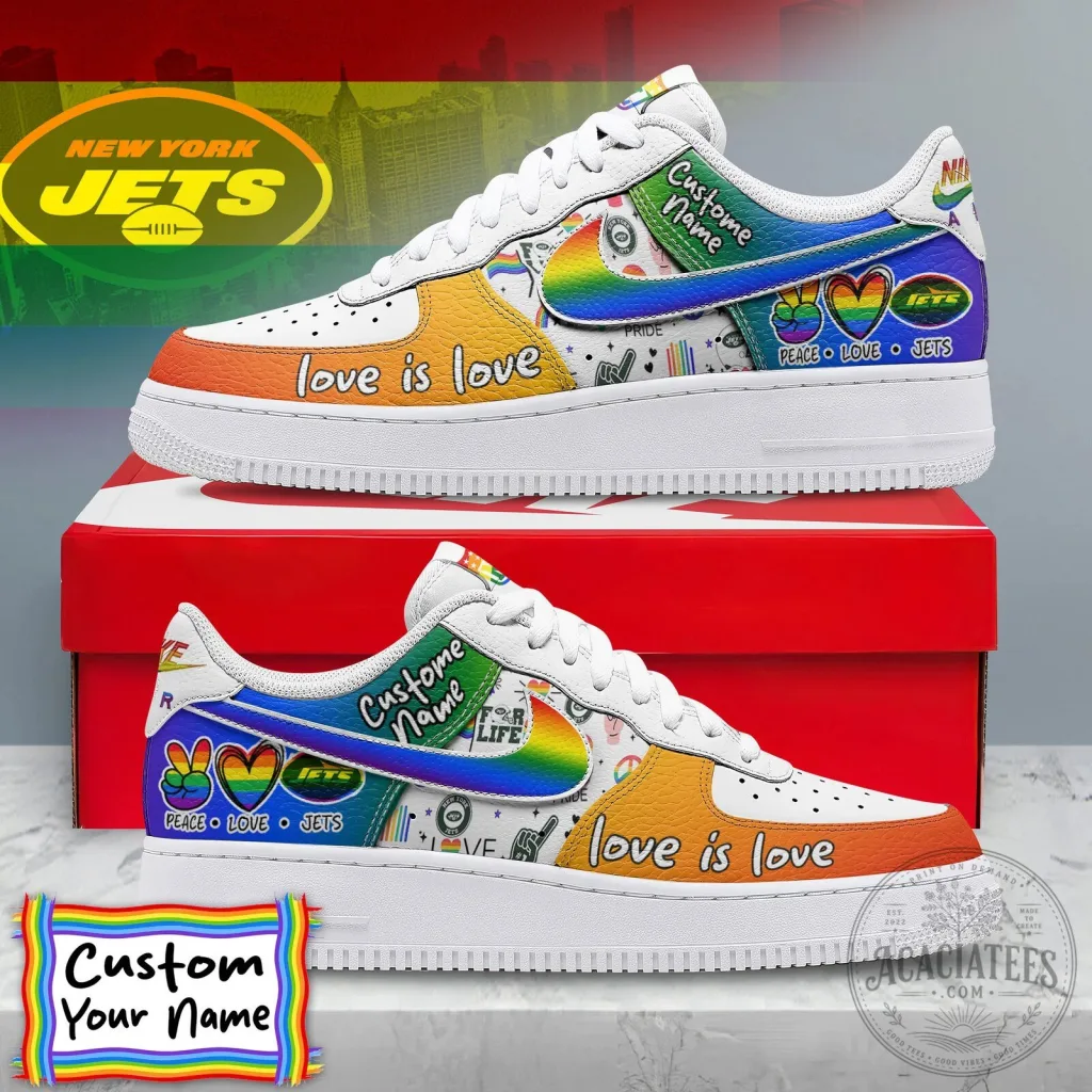 New York Jets Pride Love Is Love Custom Name Sneakers Shoes New York Jets Pride Love Is Love Custom Name Sneakers Shoes