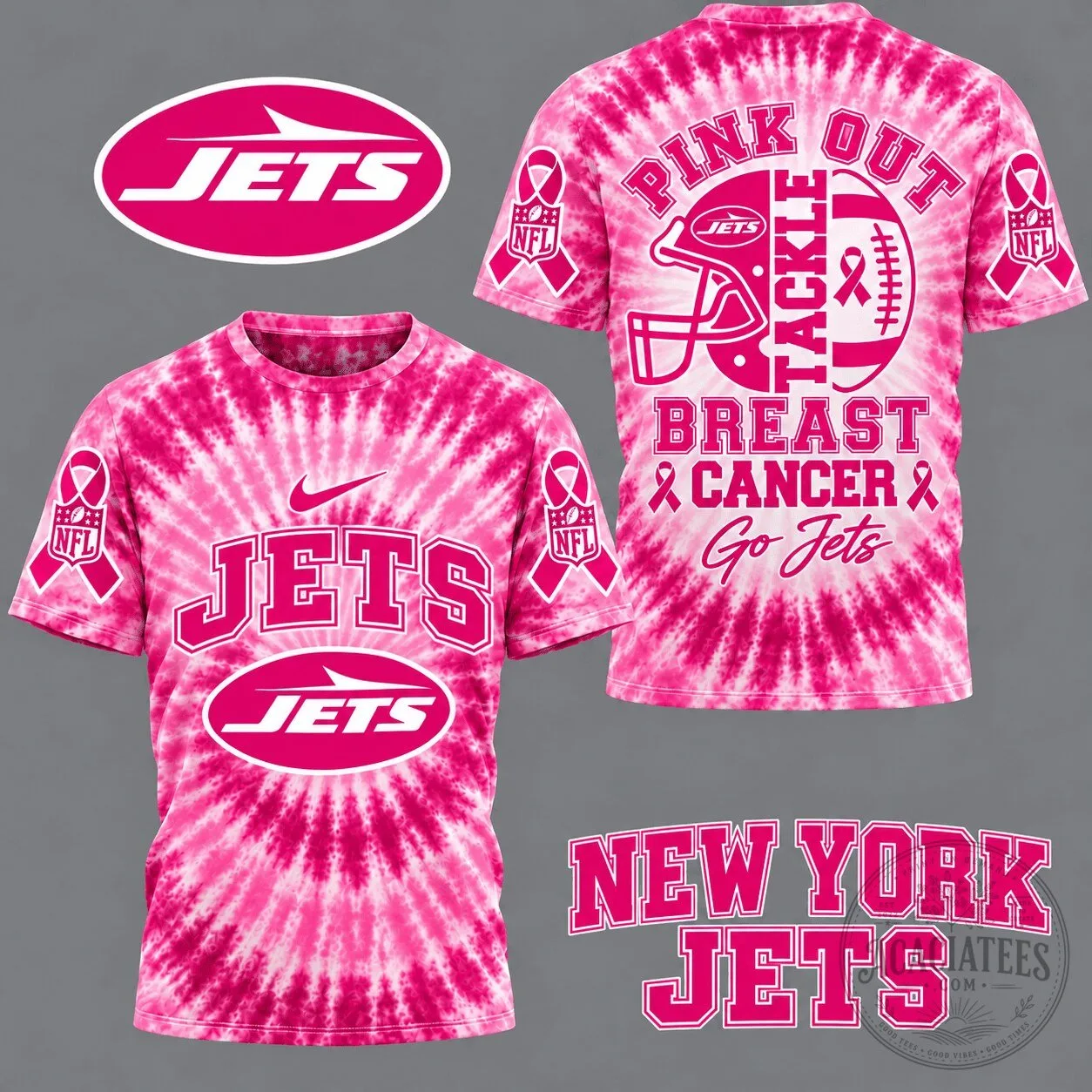New York Jets Breast Cancer Awareness Pink Tie-Dye T-Shirt