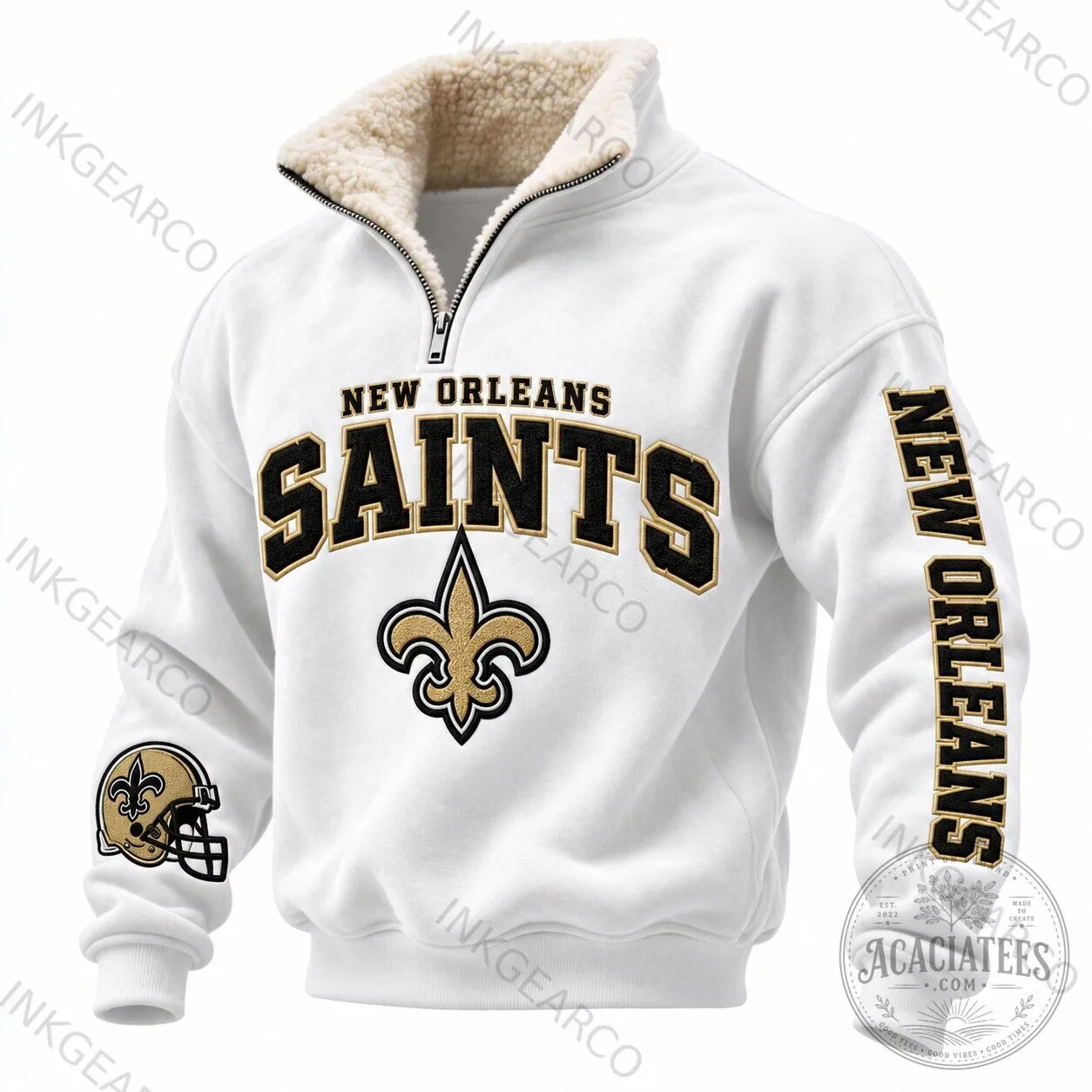 New Orleans Saints Quarter-Zip Fleece Sweatshirt with Embroidered Logo