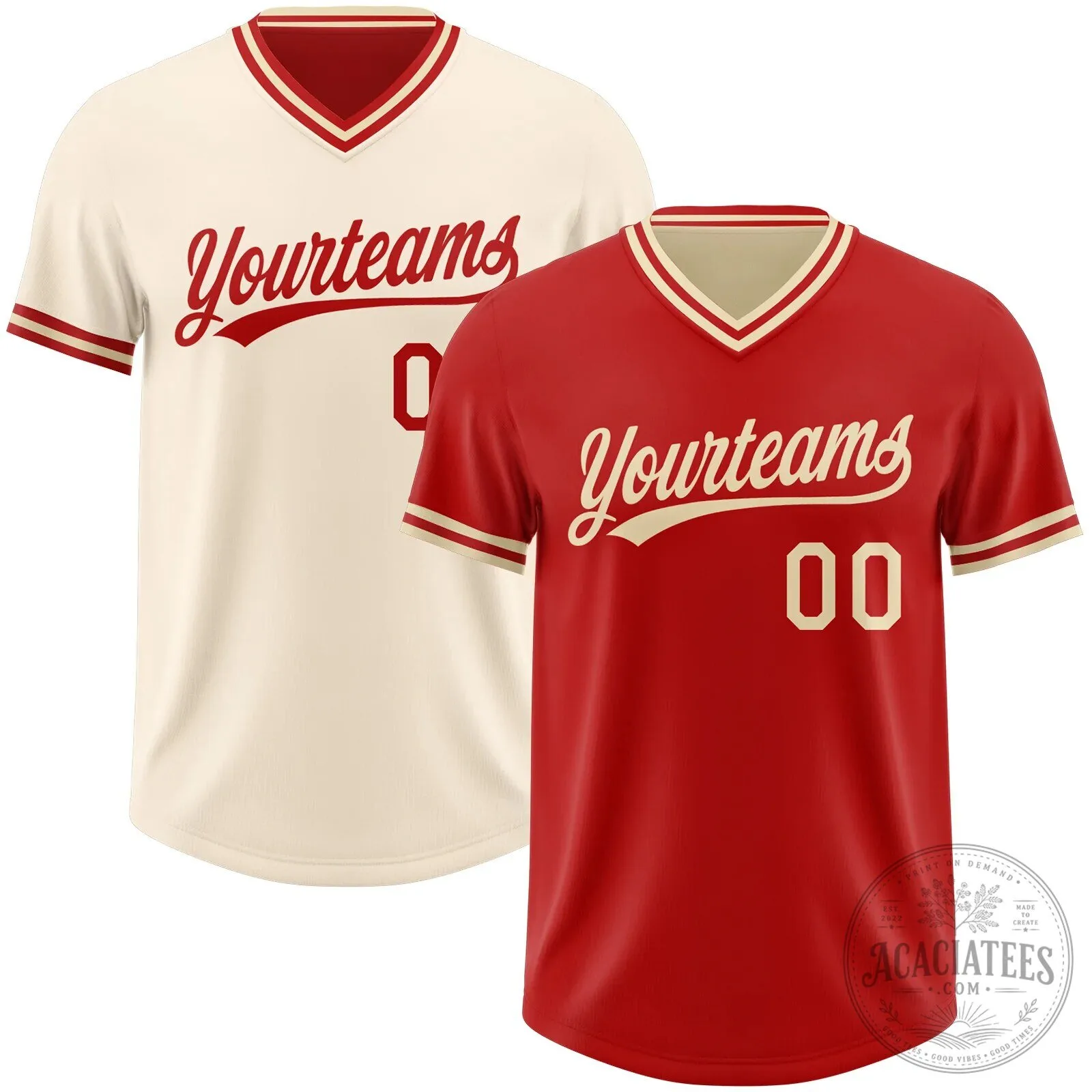 Custom Red Cream Reversible Pullover Baseball Jersey Shirt