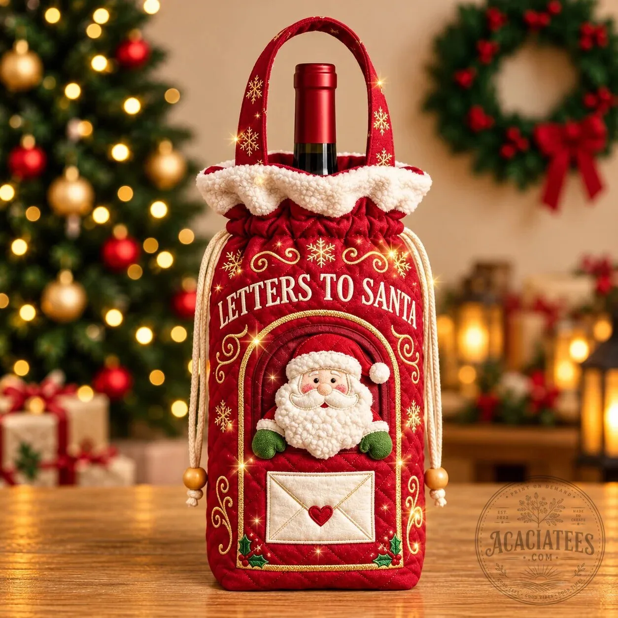 Letters To Santa Claus Christmas Quilted Wine Bottle Carrier Bag