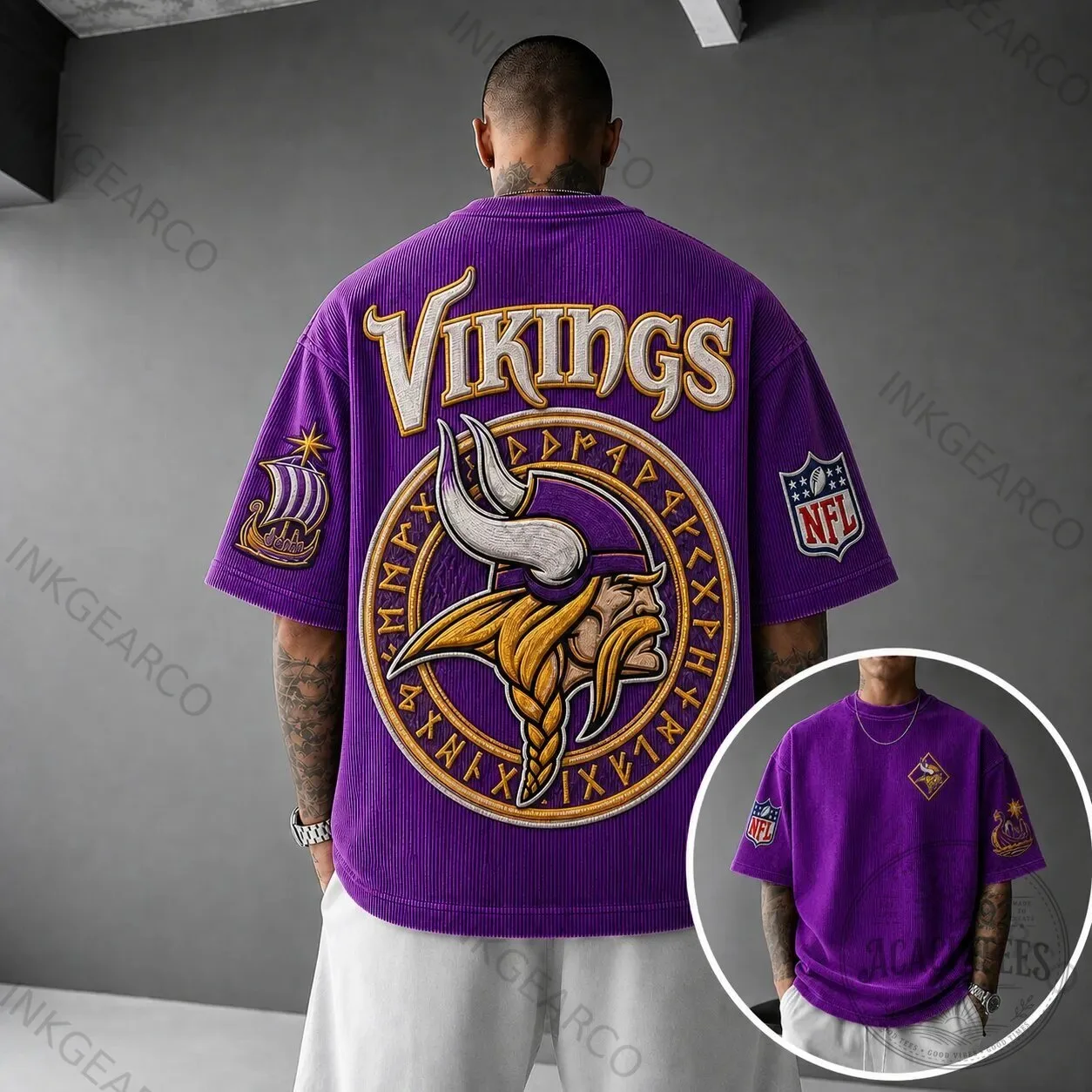 Minnesota Vikings NFL Football Team Logo Corduroy Short Sleeve T-Shirt