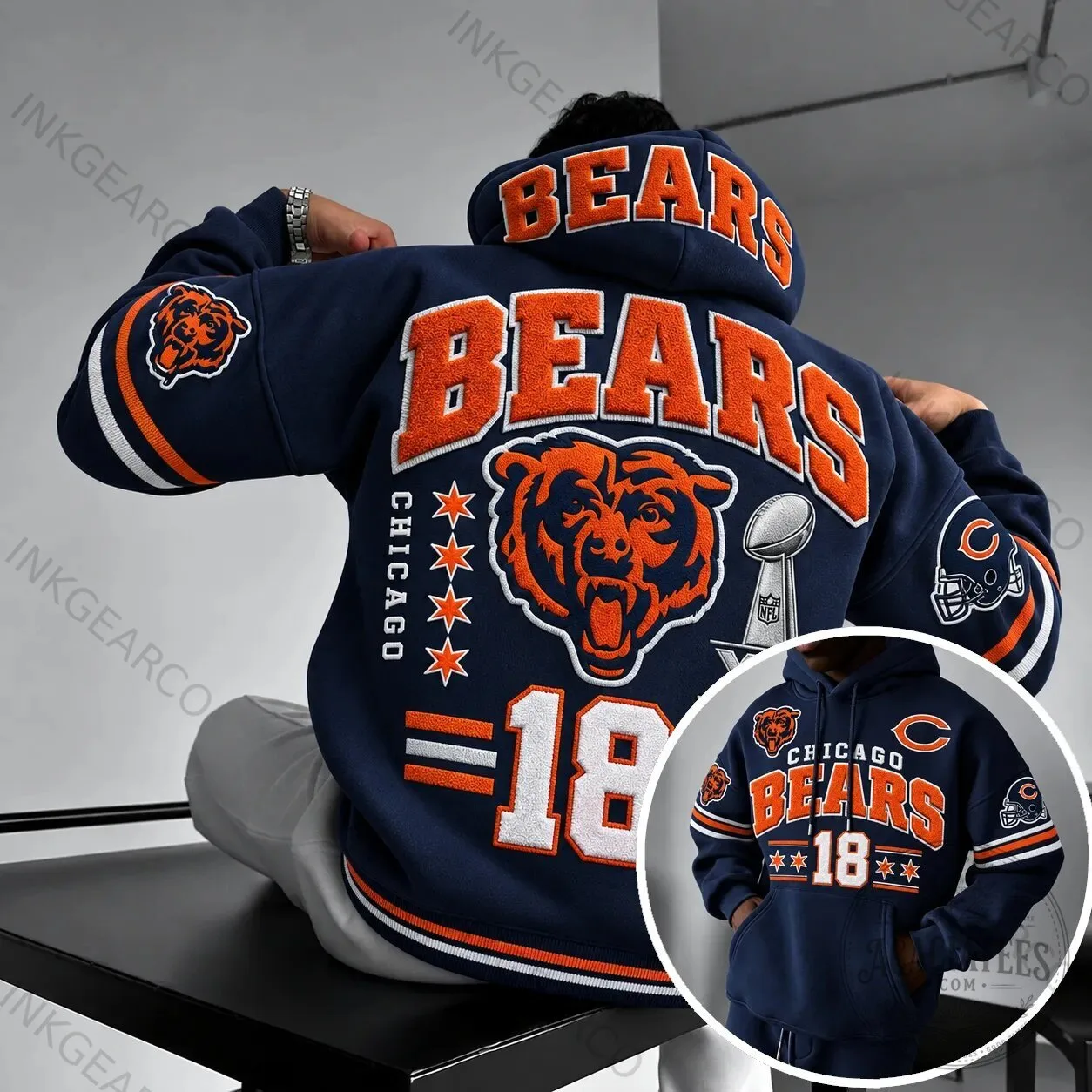 Chicago Bears NFL Football Team Embroidered Hoodie