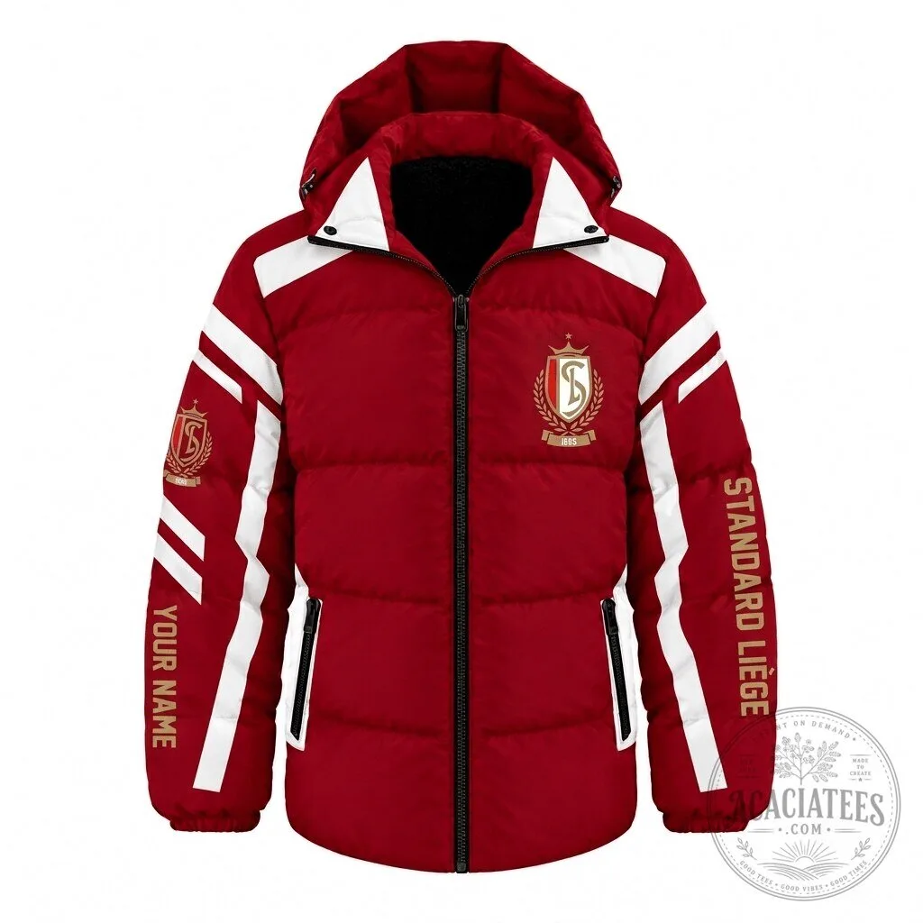 Standard Liège Belgian Pro League Red White Puffer Jacket Custom Name