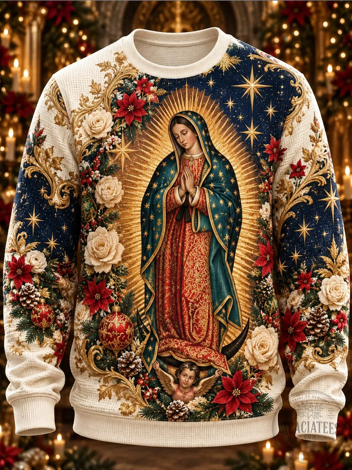 Our Lady of Guadalupe Virgin Mary Christmas Holiday Crewneck Sweatshirt