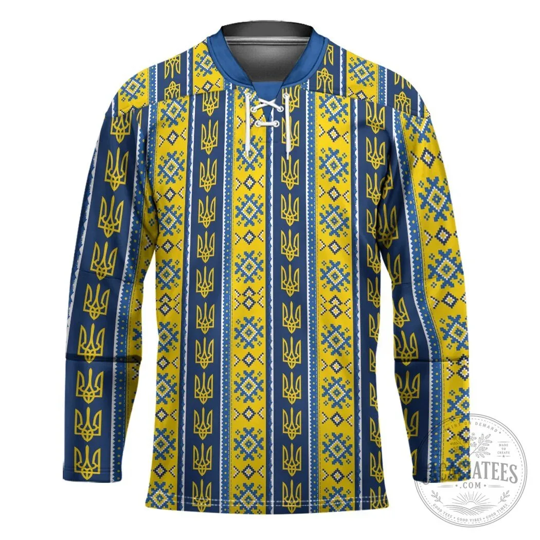 Ukrainian Trident Pattern Yellow Blue Christmas Hockey Jersey