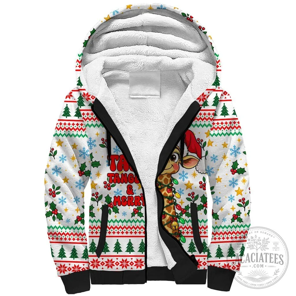 Christmas Giraffe Tangled and Merry Lights Sherpa Hoodie