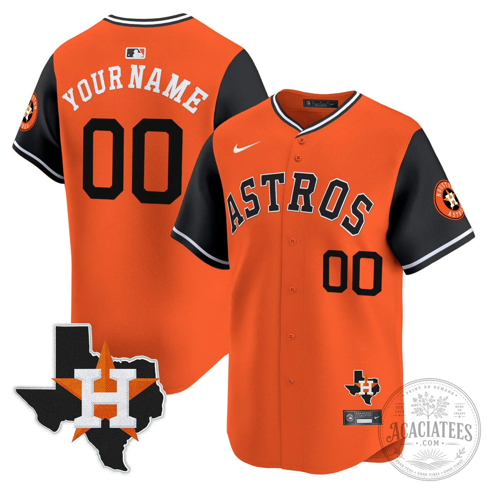 Houston Astros Custom Orange and Black Baseball Jersey with Your Name and Number