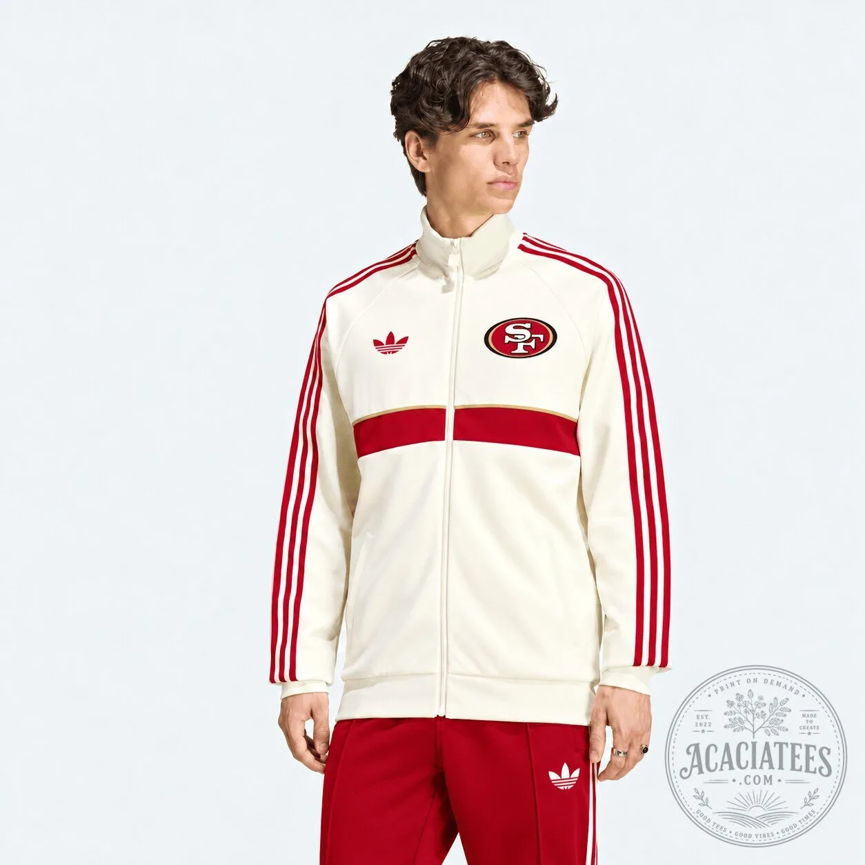 San Francisco 49ers Adidas White Red Stripe Track Jacket