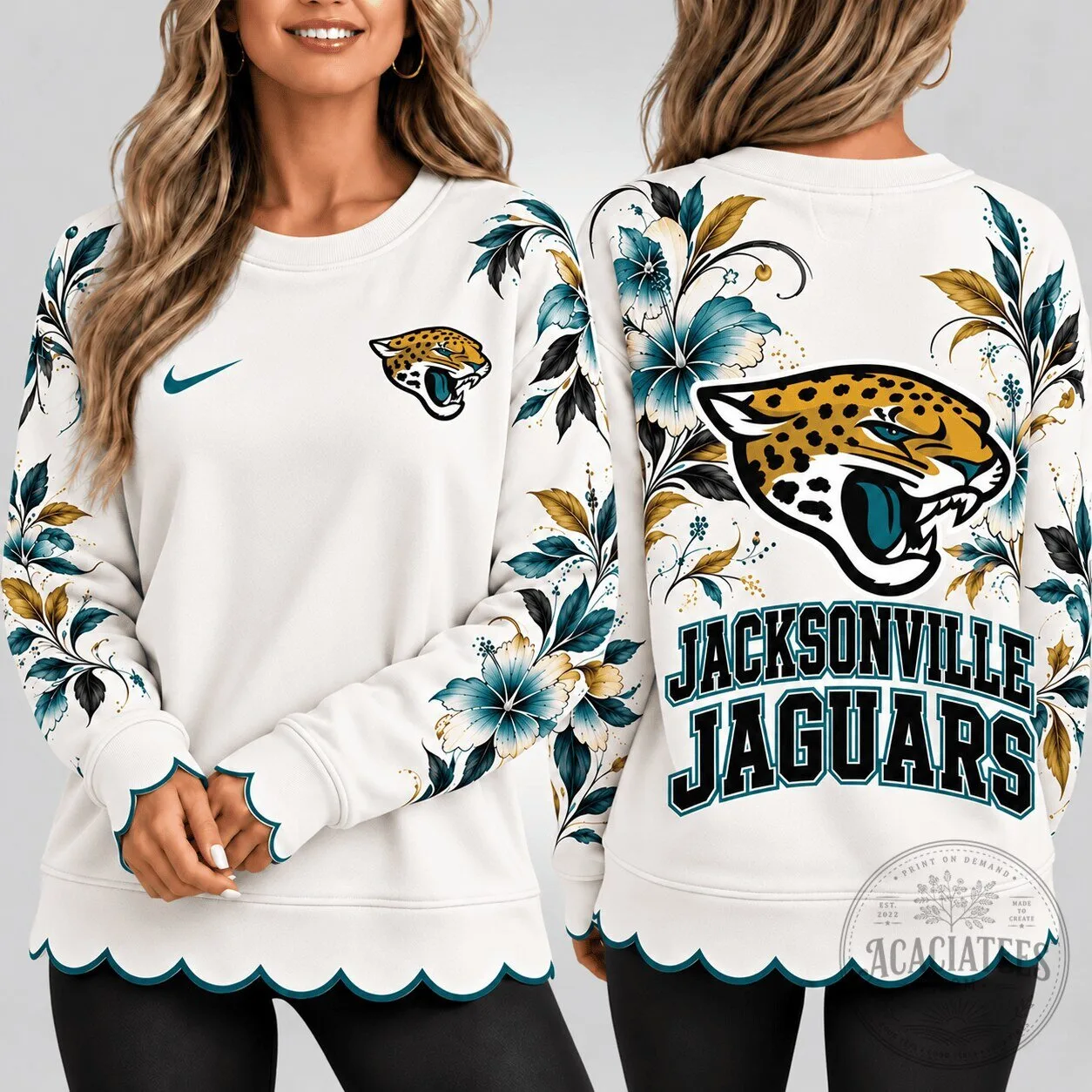Jacksonville Jaguars NFL Floral Elegance Crewneck Sweatshirt for Women