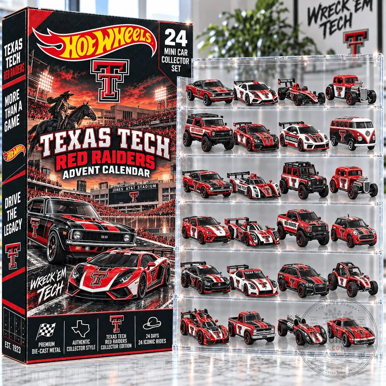 Texas Tech Red Raiders Hot Wheels 24 Mini Car Collector Set Advent Calendar