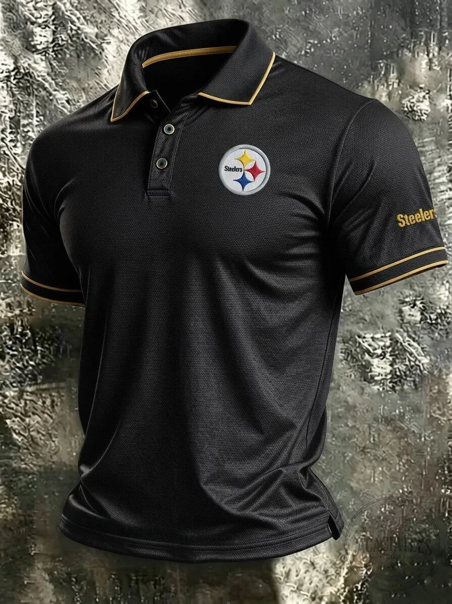 Pittsburgh Steelers Football Team Logo Black Men's Short Sleeve Polo Shirt