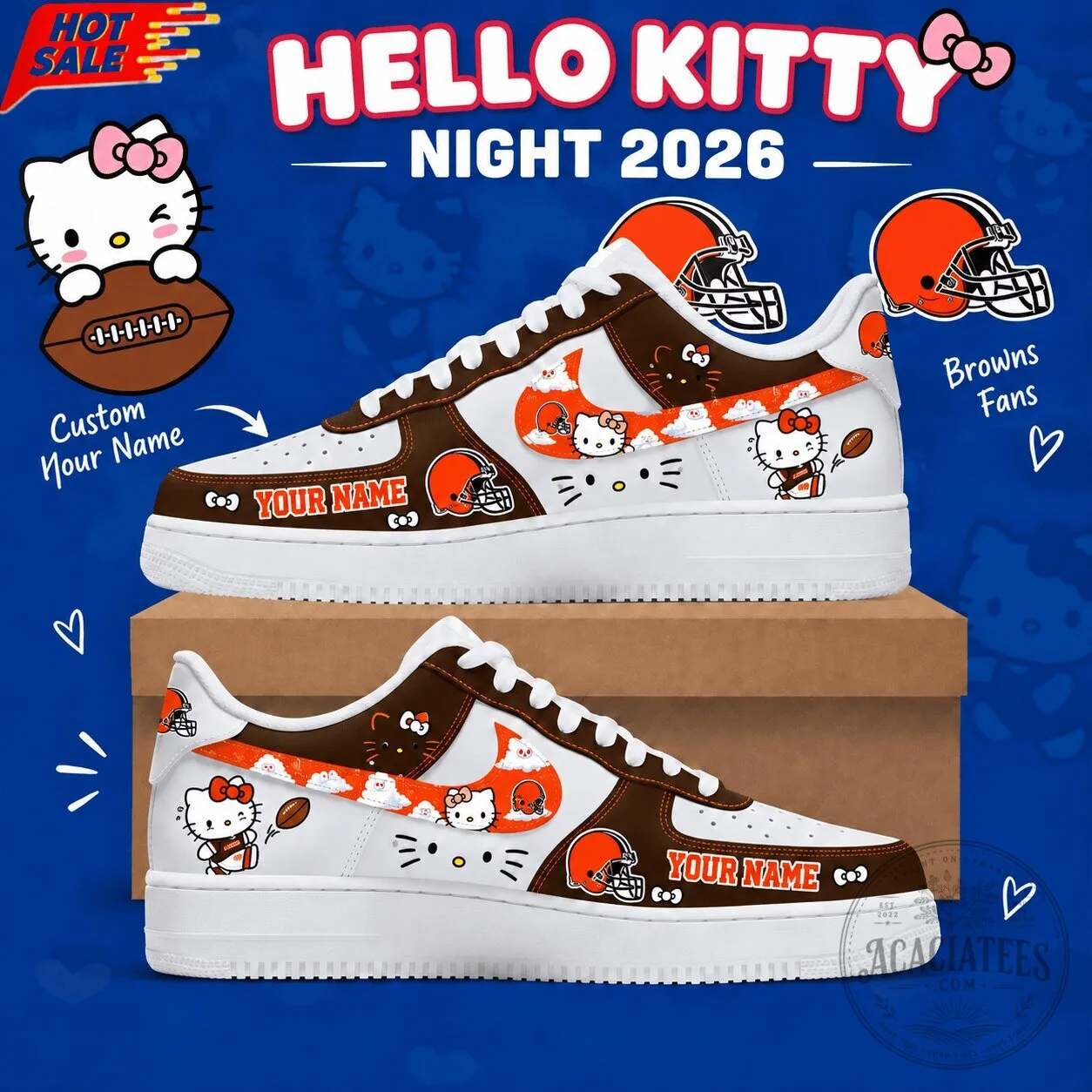 Cleveland Browns NFL Hello Kitty Custom Name Low Top Sneakers