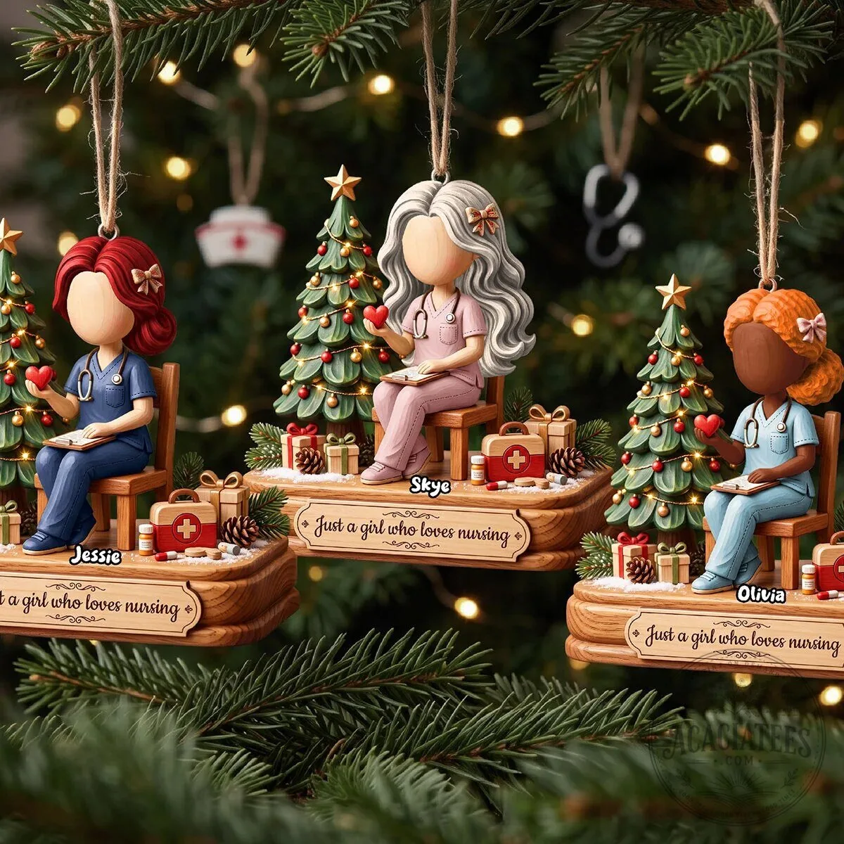 Personalized Nurse Christmas Tree Ornament, Custom Name Nursing School Graduation Gift