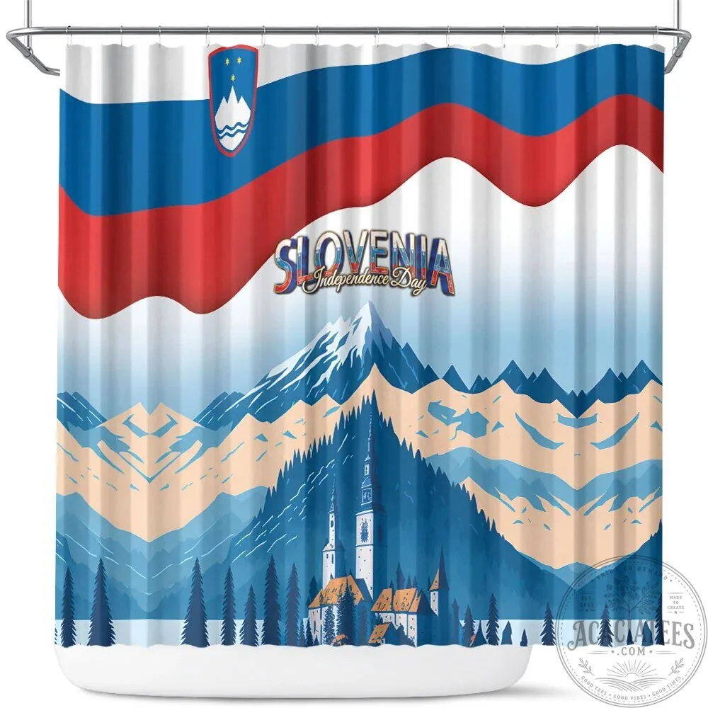 Slovenia Independence Day Lake Bled Julian Alps Landscape Shower Curtain