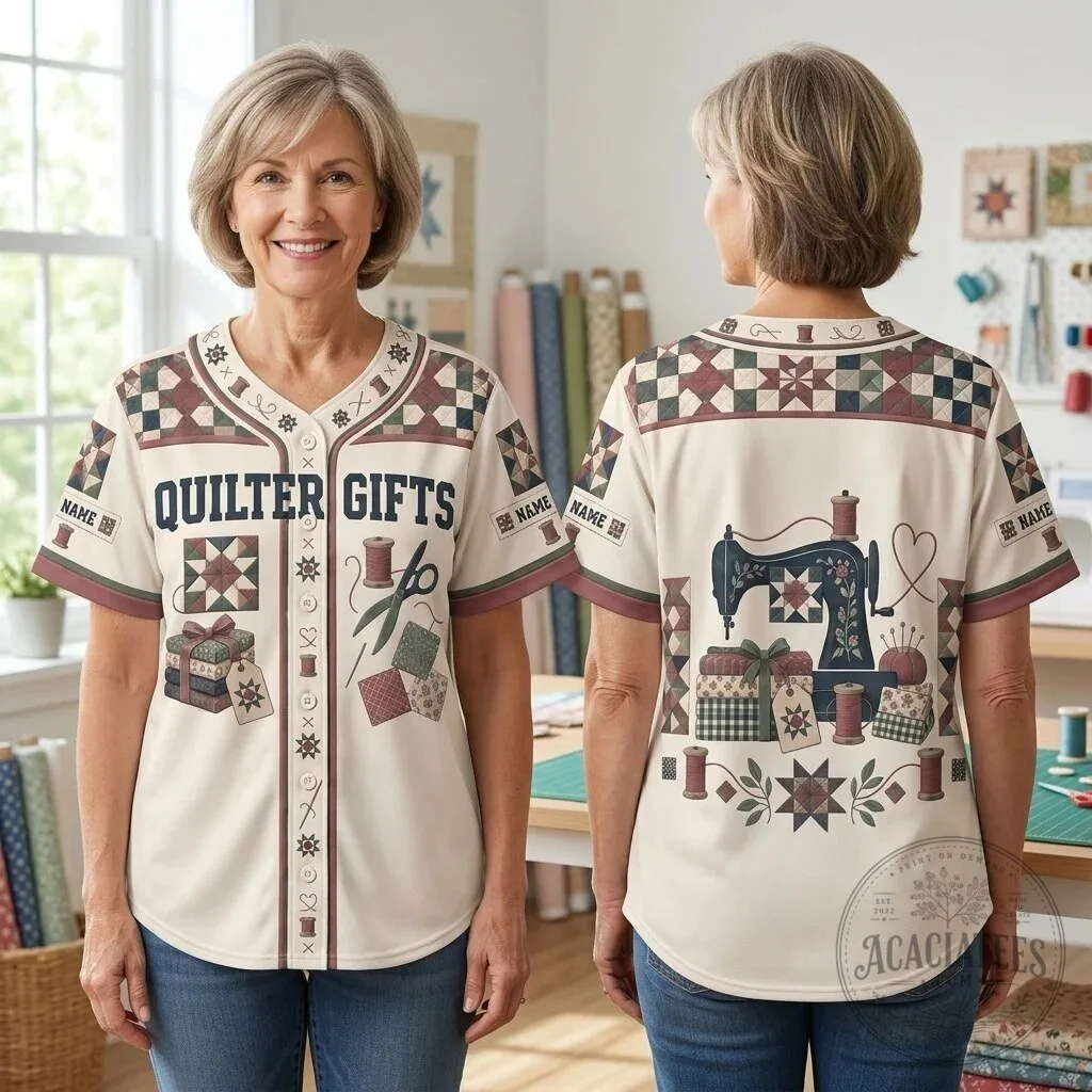 Personalized Quilter Gifts Patchwork Sewing Machine Baseball Jersey