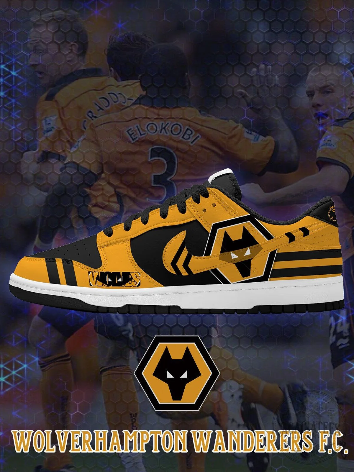 Wolverhampton Wanderers F.C. Black and Gold Custom Low-Top Sneakers