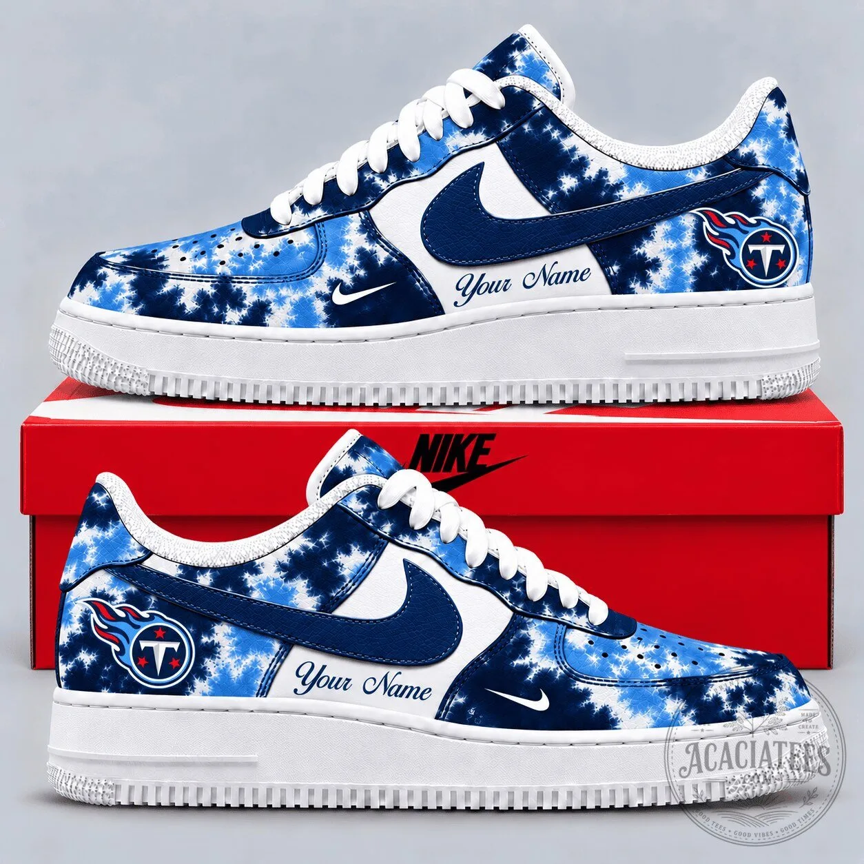 Tennessee Titans Personalized Tie Dye Blue and White Custom Sports Shoes