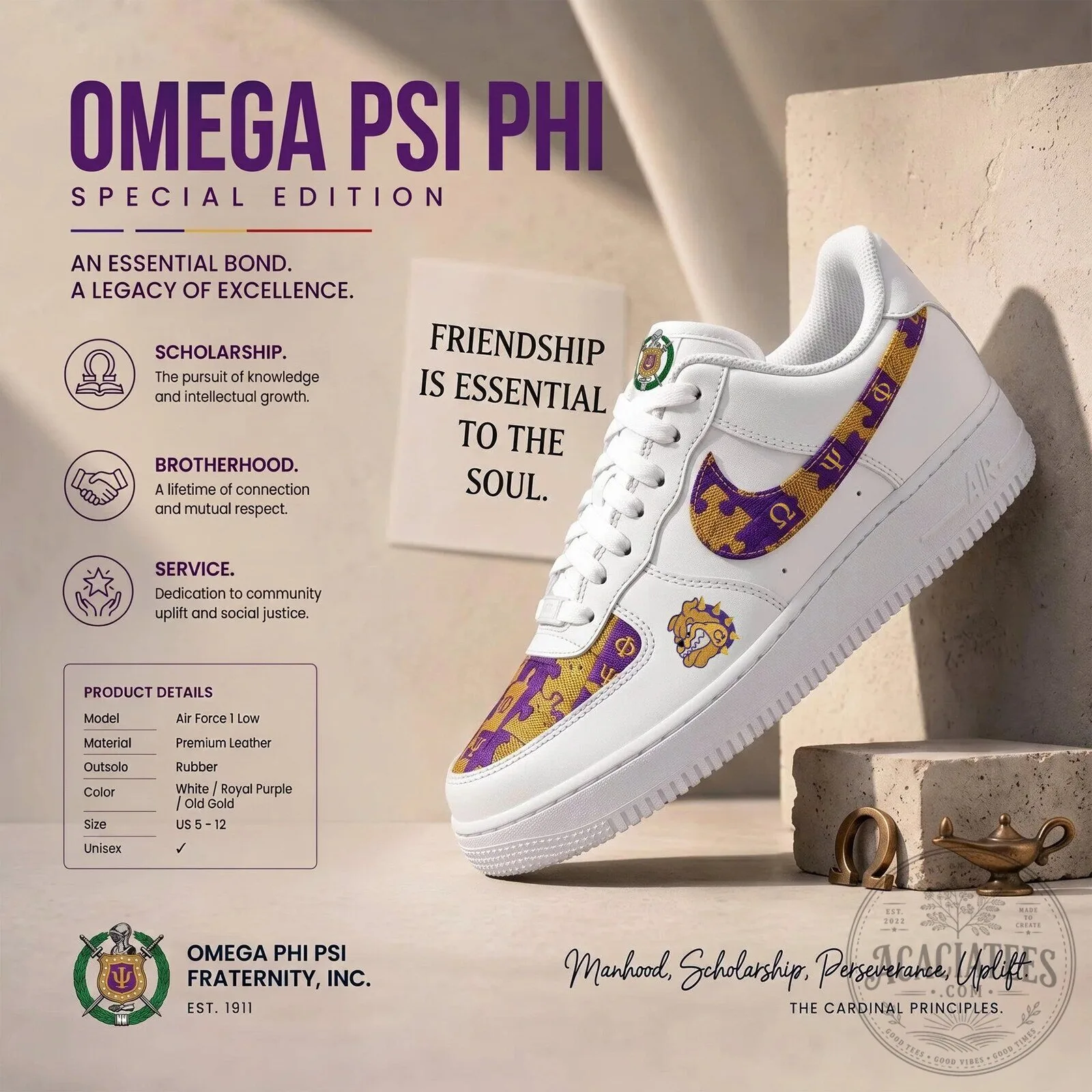 Omega Psi Phi Fraternity Air Force 1 Low Premium Leather Sneakers