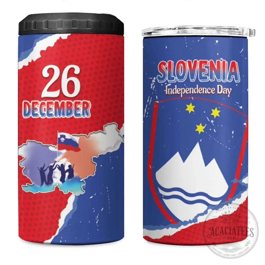 Slovenia Independence Day 26 December Grunge Style Stainless Steel Can Cooler