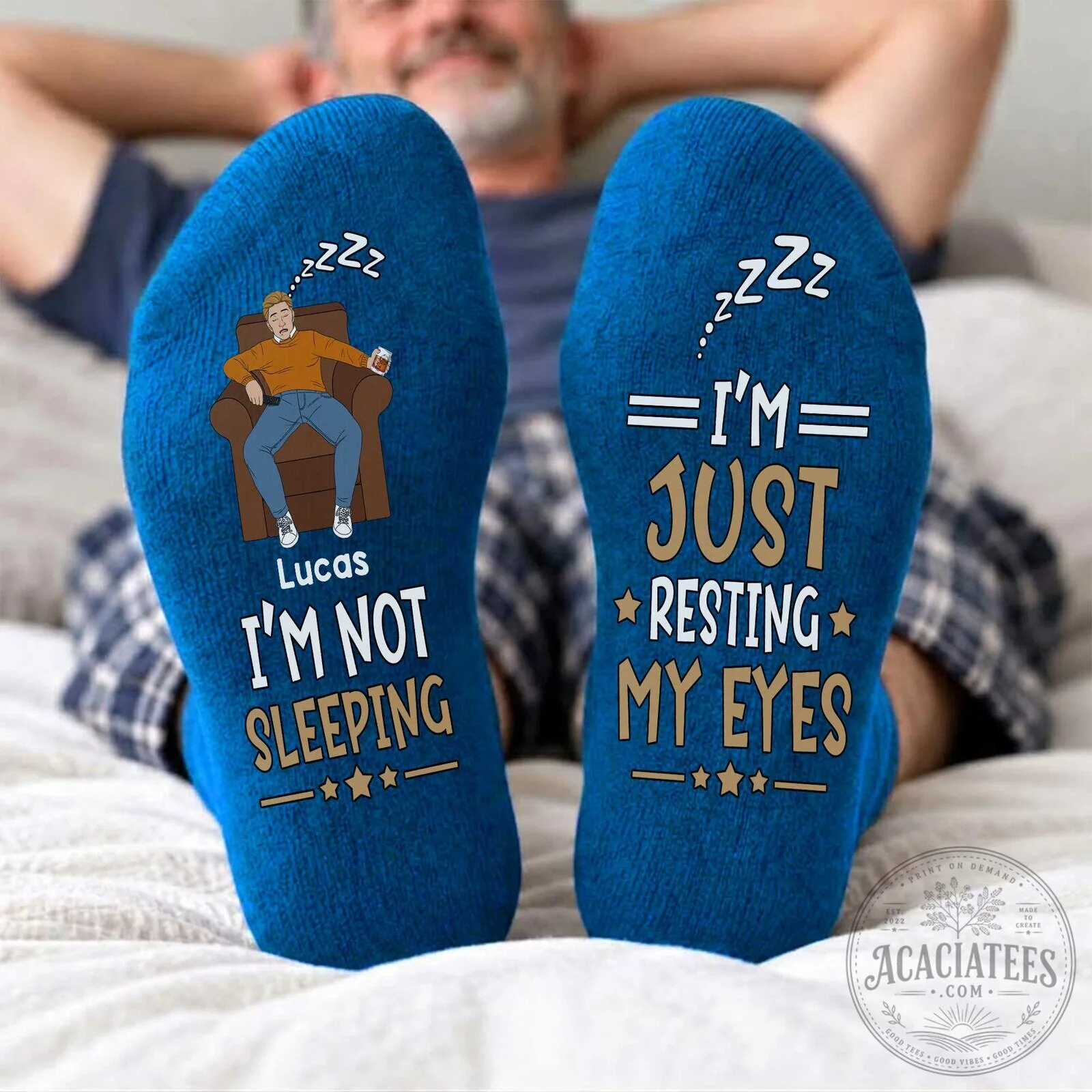 Personalized I'm Not Sleeping I'm Just Resting My Eyes Funny Socks for Men
