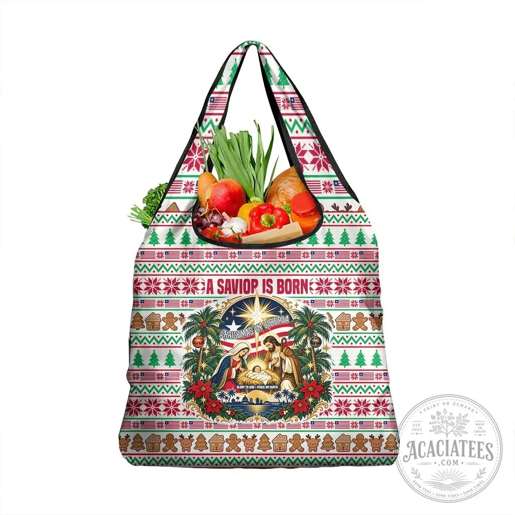 Liberia Jesus Christmas Nativity Scene Reusable Grocery Shopping Bag