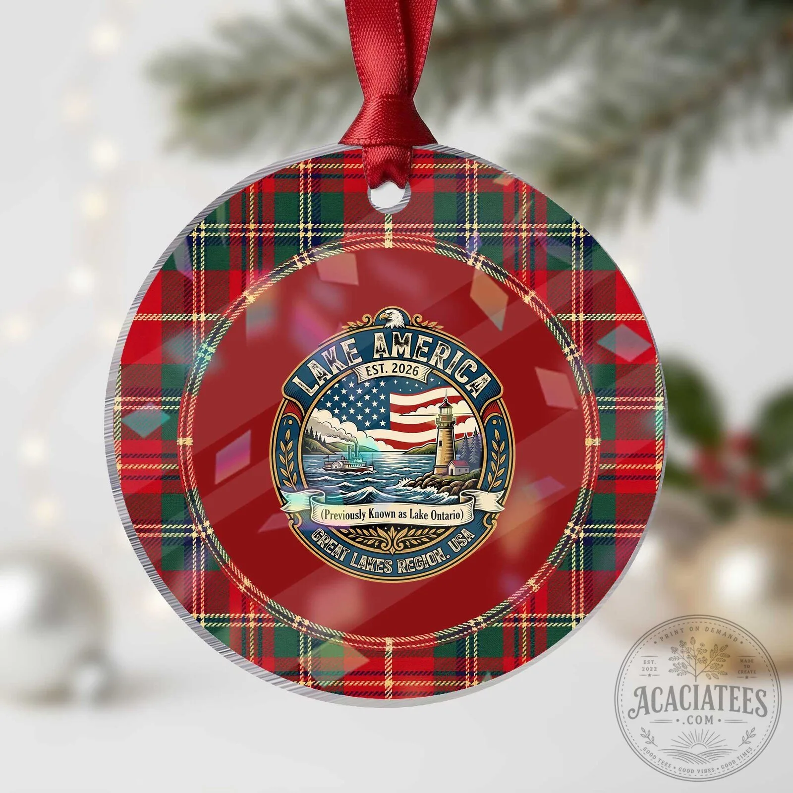 Lake America Est 2026 Great Lakes Region USA Round Acrylic Christmas Ornament
