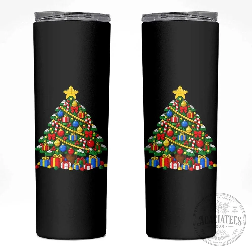 Christmas Tree Building Blocks Game Lover Skinny Tumbler