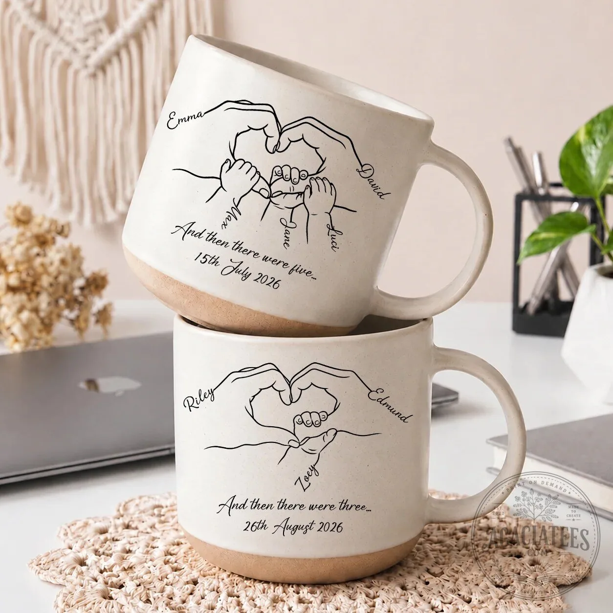 Personalized Family Hands Heart Custom Date New Parents Mug