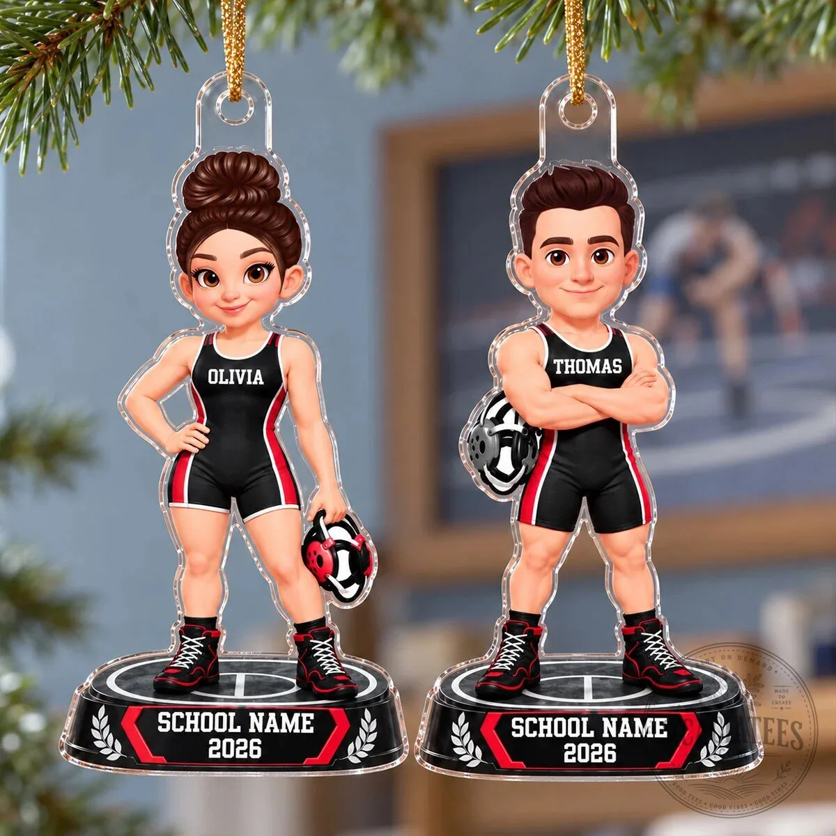 Personalized Wrestler Boy Girl Acrylic Ornament Custom Name School Year Christmas Gift