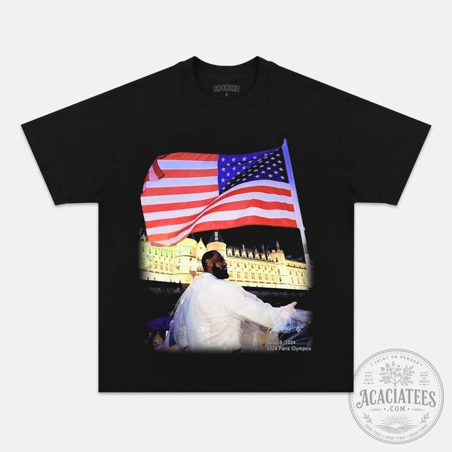LeBron James 2024 Paris Olympics American Flag Black Graphic T-Shirt