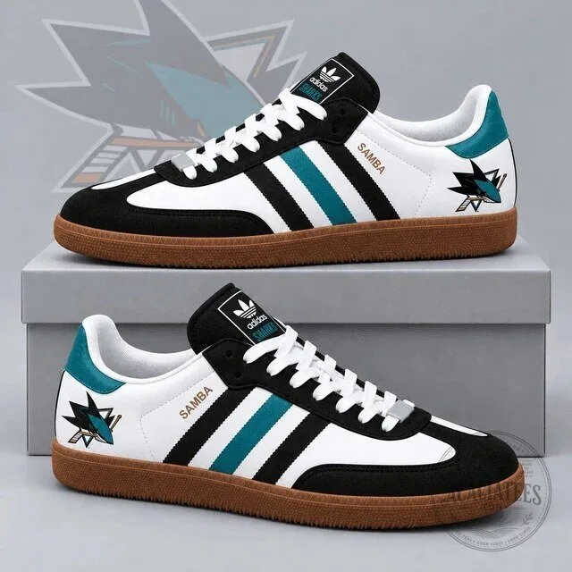 San Jose Sharks Adidas Samba Retro Low Top Sneakers Hockey Fan Casual Shoes